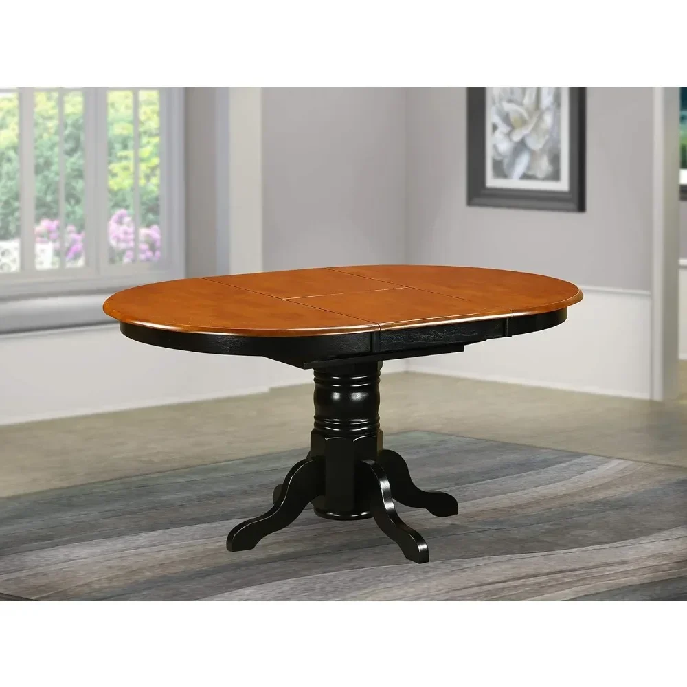 AAVT-BLK-TP Avon Kitchen Dining Oval Solid Wood Table Top with Butterfly Leaf & Pedestal Base, 42x60 Inch