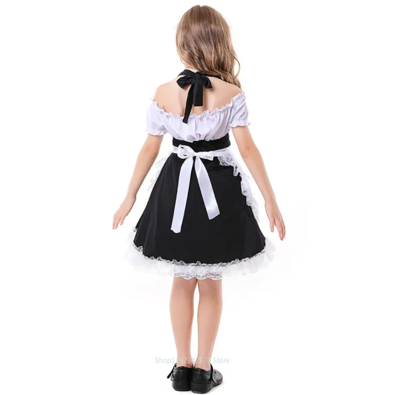 French Style Kids Lovely Maid Cosplay Costume for Girls Lolita Uniform Children Stage Performance Holder Dress Halloween Gift