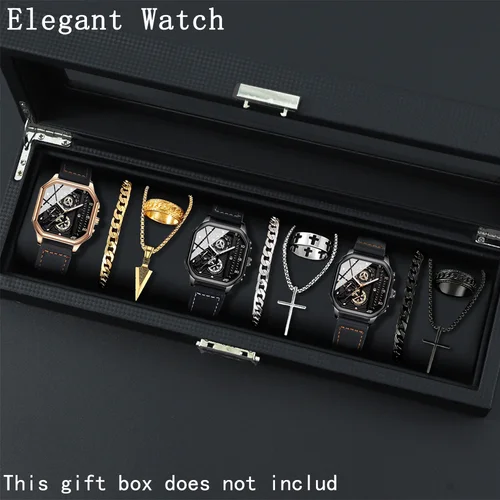 Imagen 1 del producto Reloj para hombre 4/8/12 unids/set, relojes de cuarzo con esfera cuadrada informal para hombre, reloj de pulsera clásico analógico de cuero PU, opción Ideal para regalos.