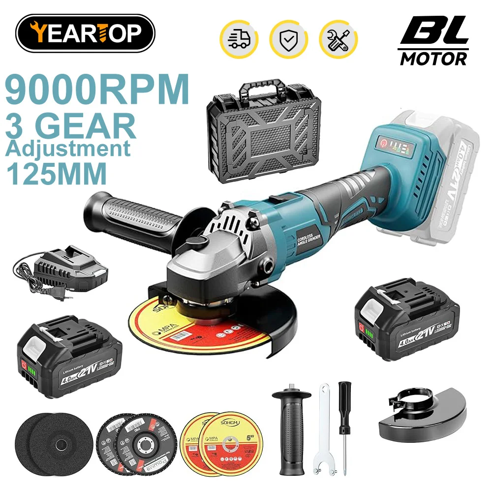 

YEARTOP 125mm M14 Brushless Electric Angle Grinder Cordless Cutting Polishing Grinding Woodworking Tool For Makita 18V Battery