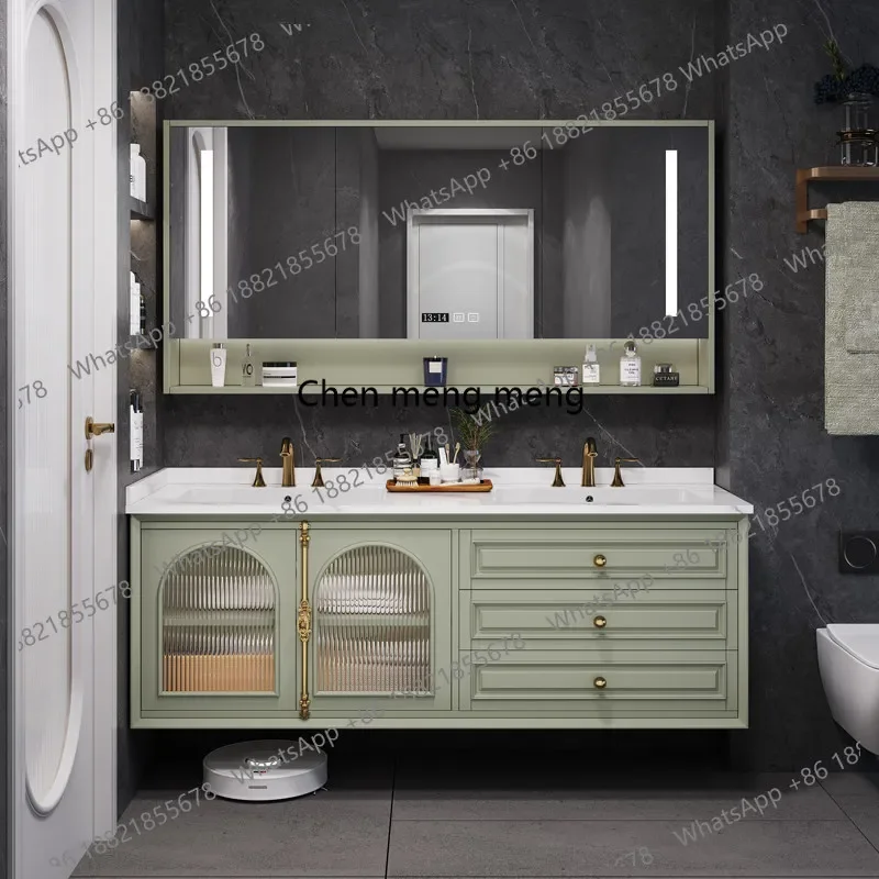 Y183 Cream wind French bathroom cabinet combination rock slab seamless toilet wash basin washstand