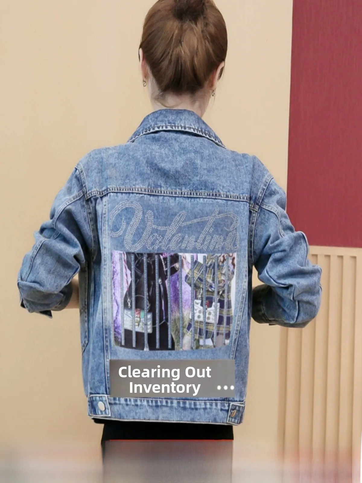 Loose Diamond Embellied Women's Denim Jaet Spring Autumn Seasonal Long Sve Button up Casual Comfortable Fit Outerwear