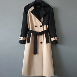 Spring Autumn New Patchwork Trench Coat Women Contrast Color Windbreaker Loose Casual Long Belt Double Breasted Overcoat Female