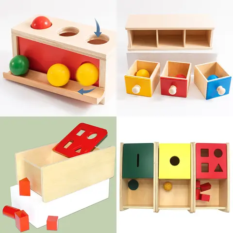 1-3 år trä Montessori babyleksaker objektpermanens myntbössa bolldroppe sensorisk finmotorik tränande tidig utbildningsleksak 8 best sales Montessorileksaker Dropship - №1