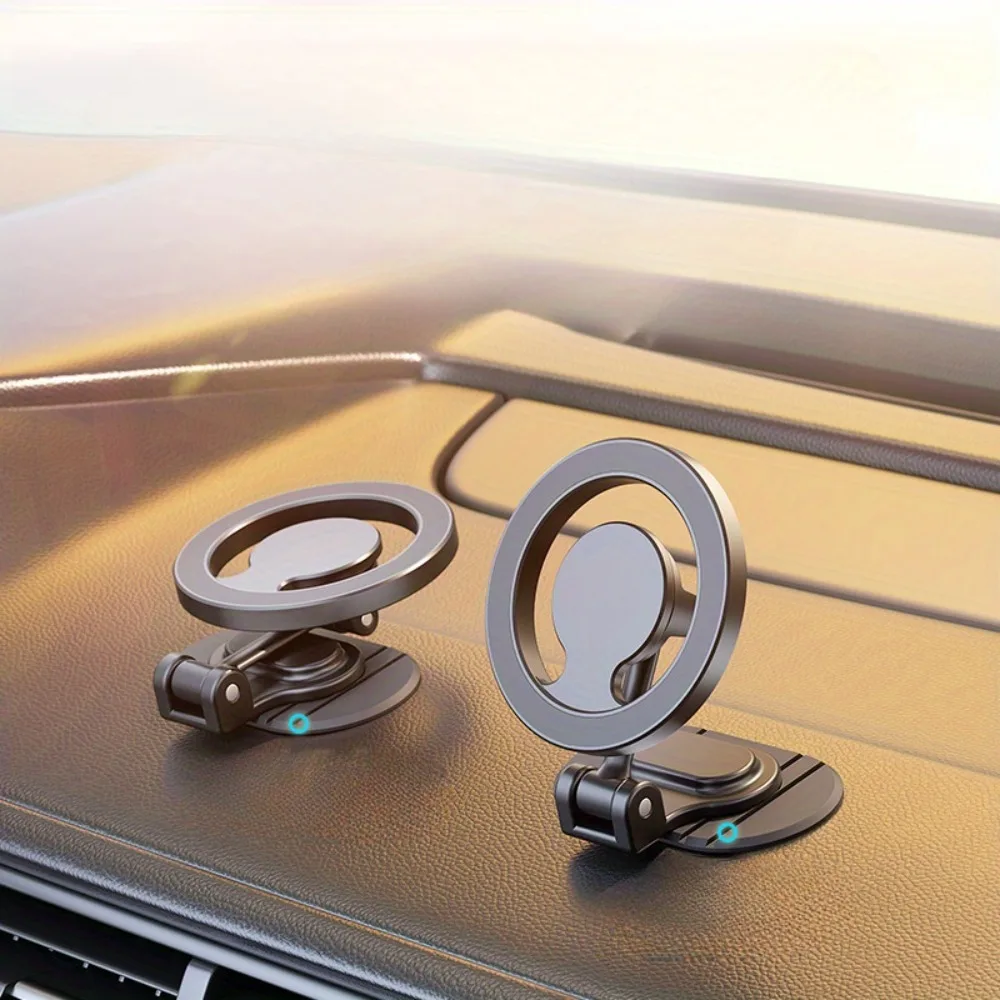 Support de téléphone de voiture rotatif à 360 degrés, en métal, avec forte attraction magnétique, base incurvée pliable pour téléphones mobiles