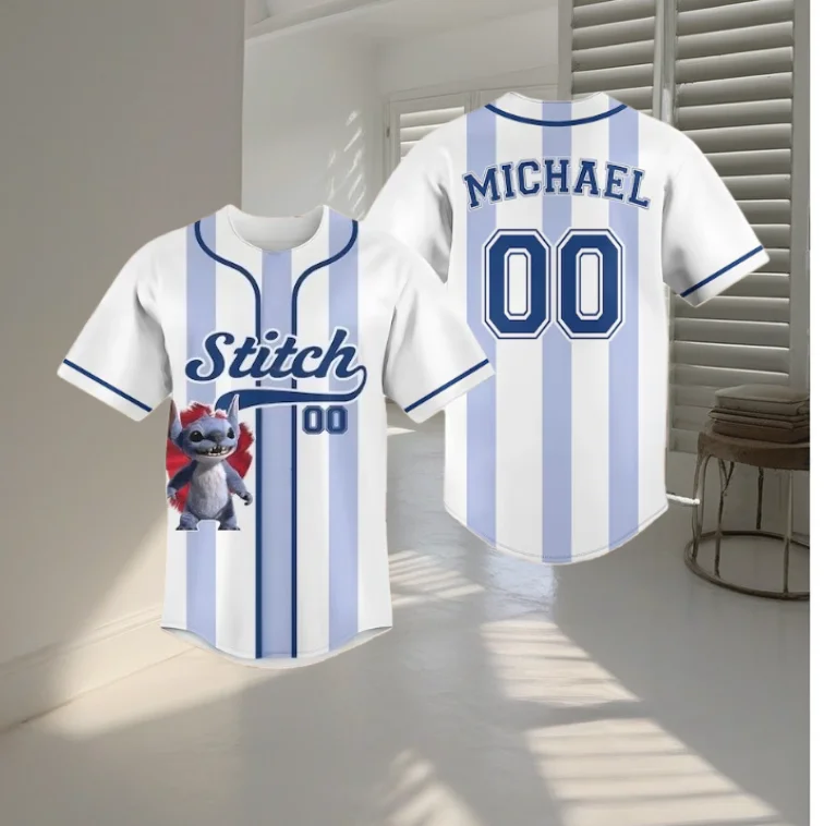 2025 New Disney Stitch Campus Style Baseball Jacket Student Party Trendy T-shirt Spring and Autumn Unisex Casual Sports Top