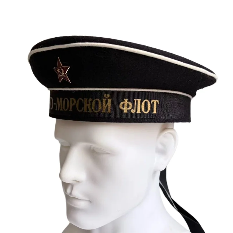 Gorra de Marinero de la Unión Soviética de la Segunda Guerra Mundial, Gorra Bezkozyrka, Reproducción del Uniforme Militar Naval de la URSS, Insignia de Estrella Roja