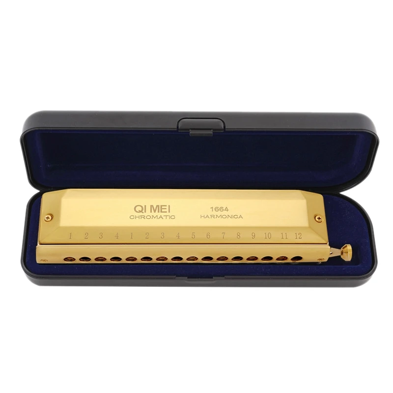 

QI MEI Chromatic Harmonica 16 Hole 64 Tone Mouth Organ Instrumentos Key of C Professional Musical Instruments HOT