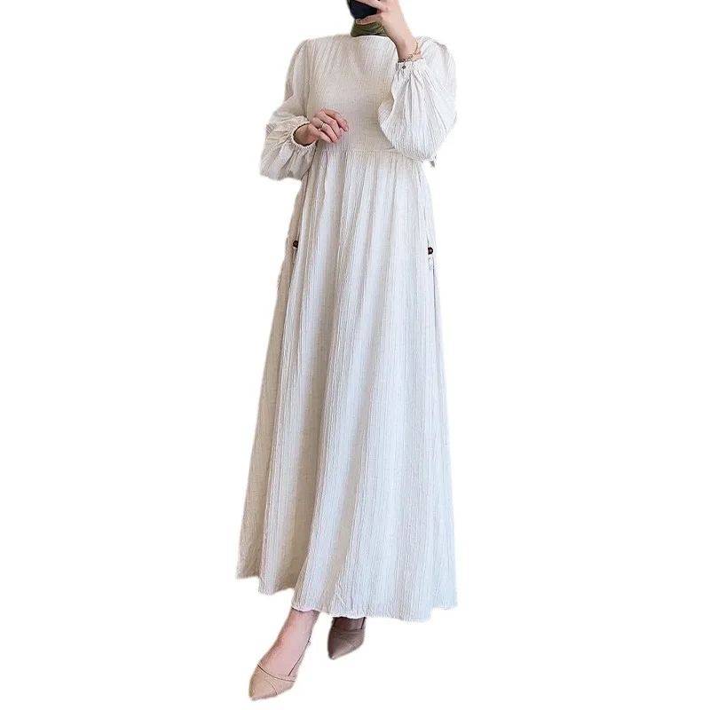 2025 Women's Autumn Muslim round Neck Lantern Sleeve Robe Elegant and Comfortable Dress W001