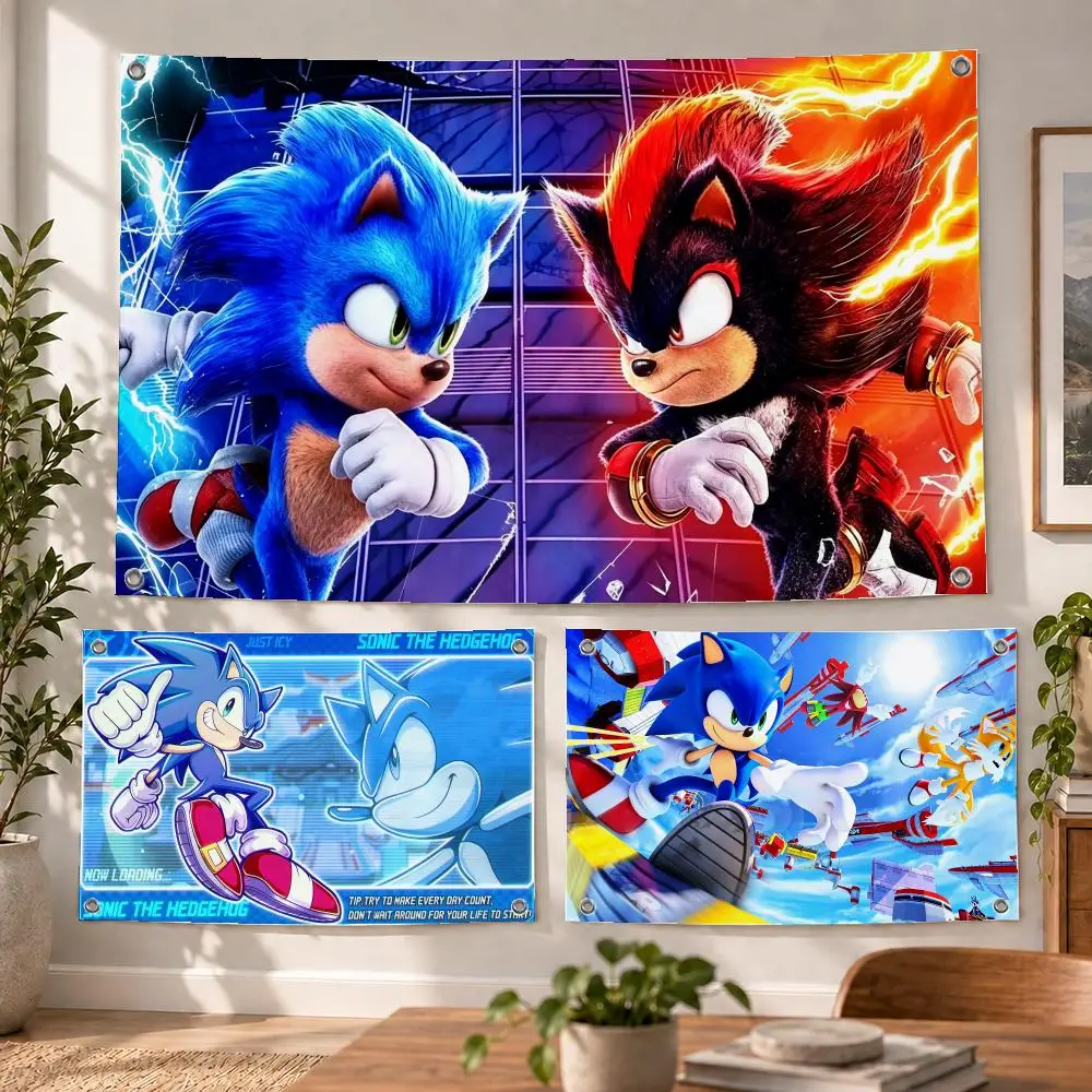 Game Speed Sonic Hedgehog Flags Decorative Flag Banner Indoor Bedroom Dorm Gaming Room Wall Party Club Decor Fan Gift