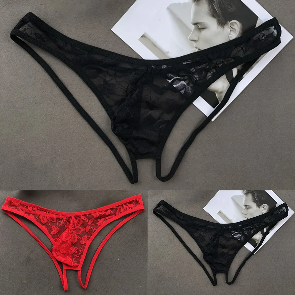

Sleep Bottoms Daily Knickers Male Lace Briefs Low Waist Thongs Mens Quick Dry Underwear Sissy Pouch Panties Open Butt Underpants