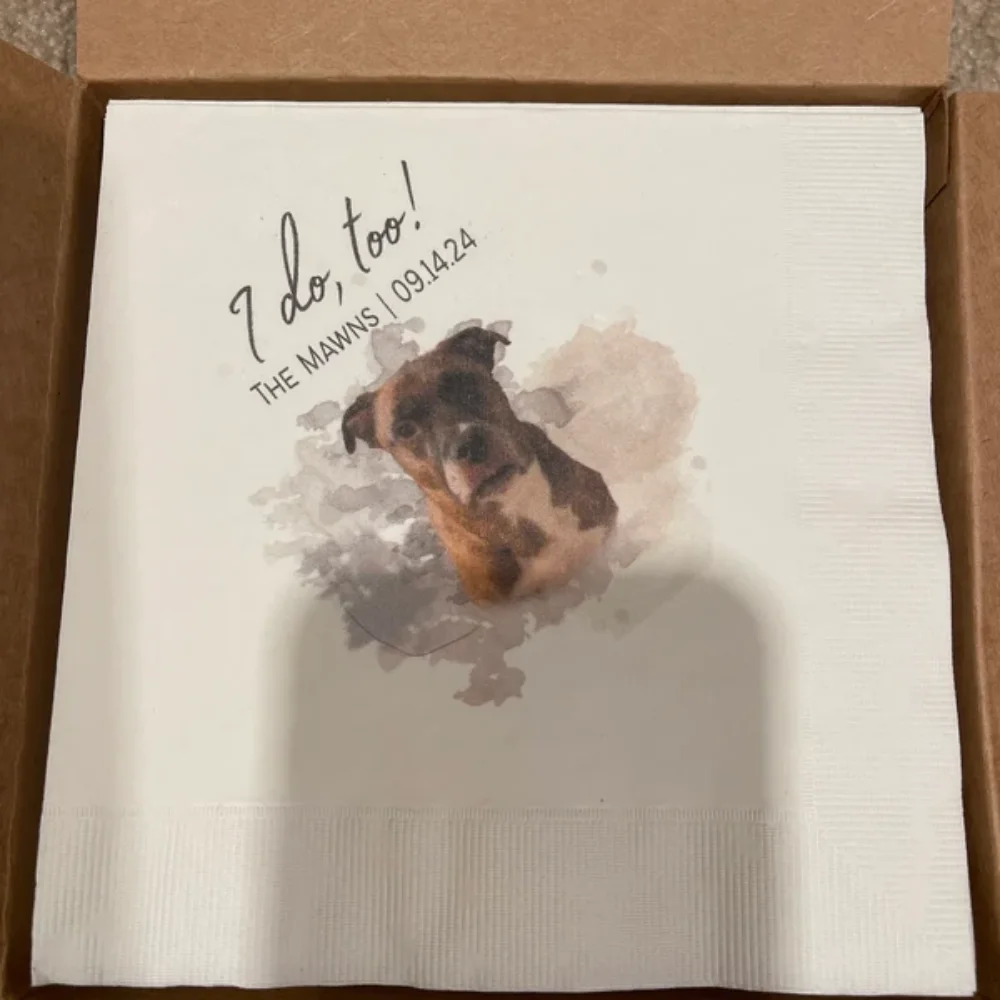 

Custom Dog Cocktail Napkins Using Pet Photo + Name Personalized Dog Wedding Napkins 50Pcs Cat Napkins for Wedding Dog Birthday