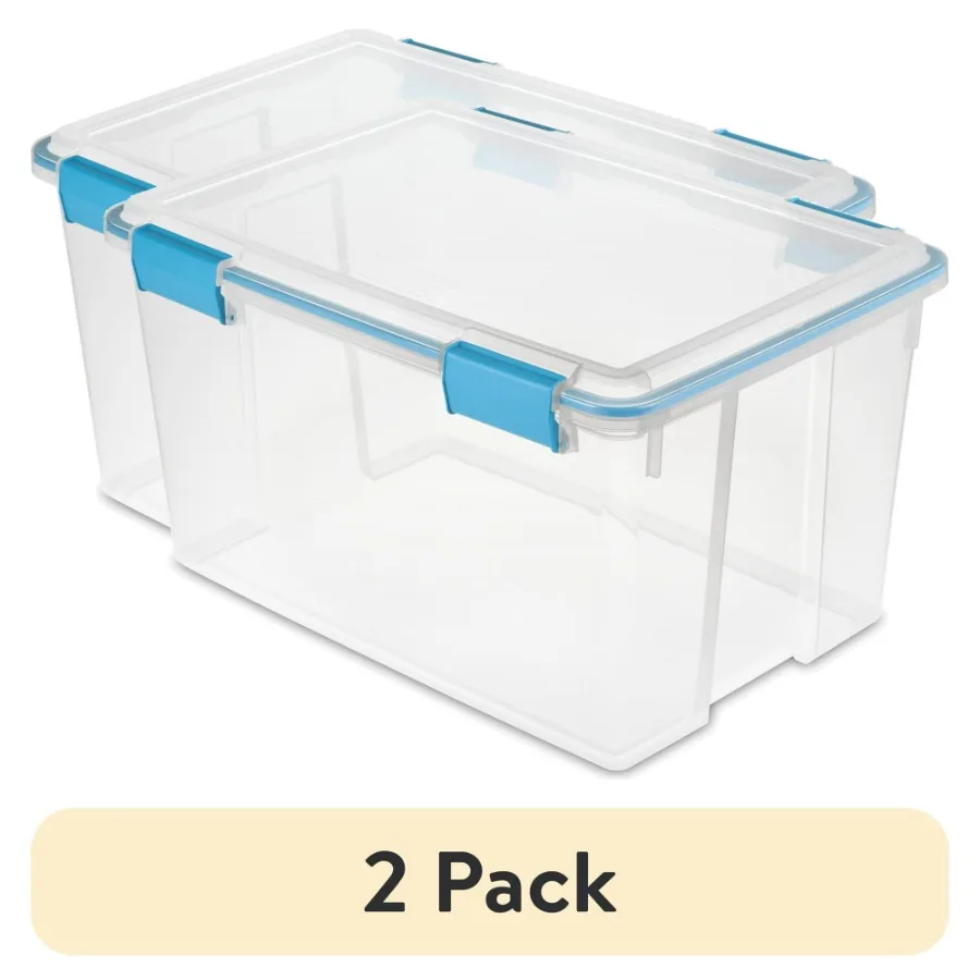 

54 Quart Clear Storage Bin Gasket Box Storage Container WeatherResistant with Blue Lid