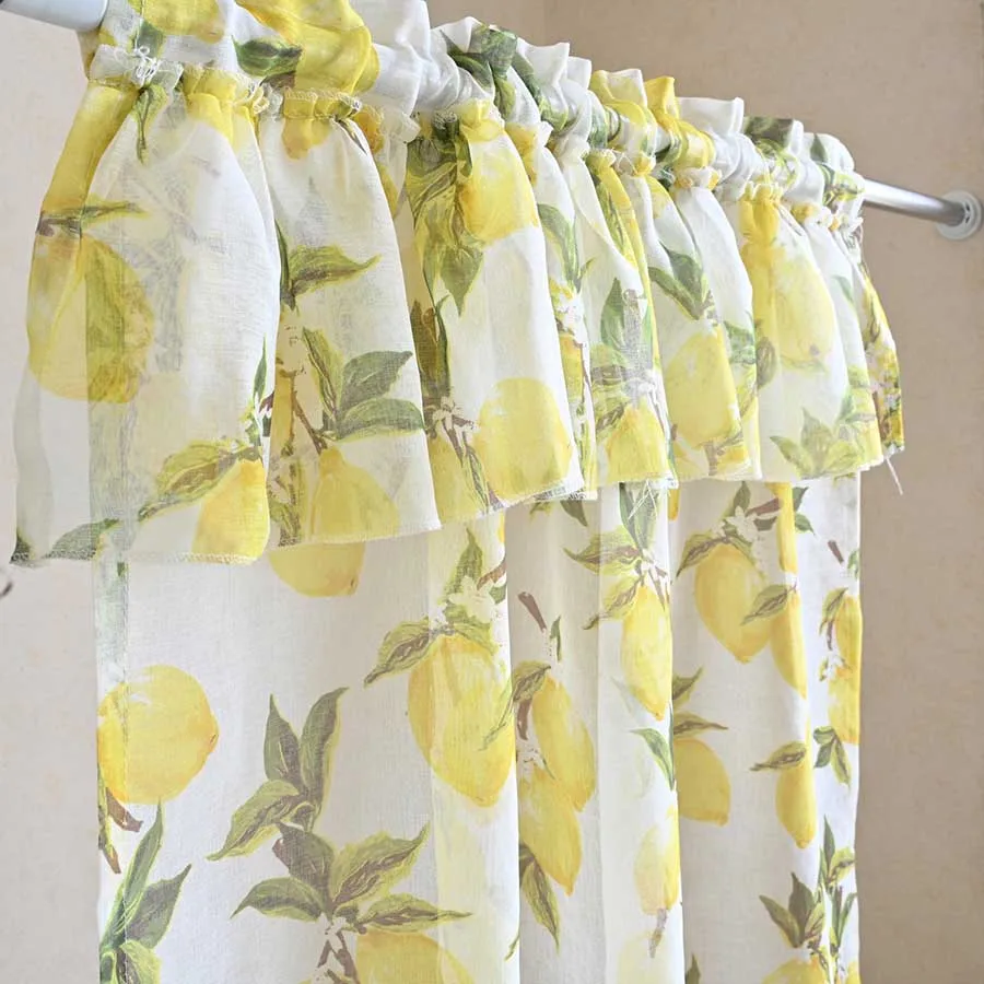 Pastoral Country Yellow Lemon Print Kitchen Decoration Short Curtain Screen Tulle Drape Curtain For Living Room Bay Window #4