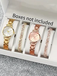 2PCS Casual fashion Alloy graduated Ladies Rhinestone quartz watch with double row full diamond bracelet set gift