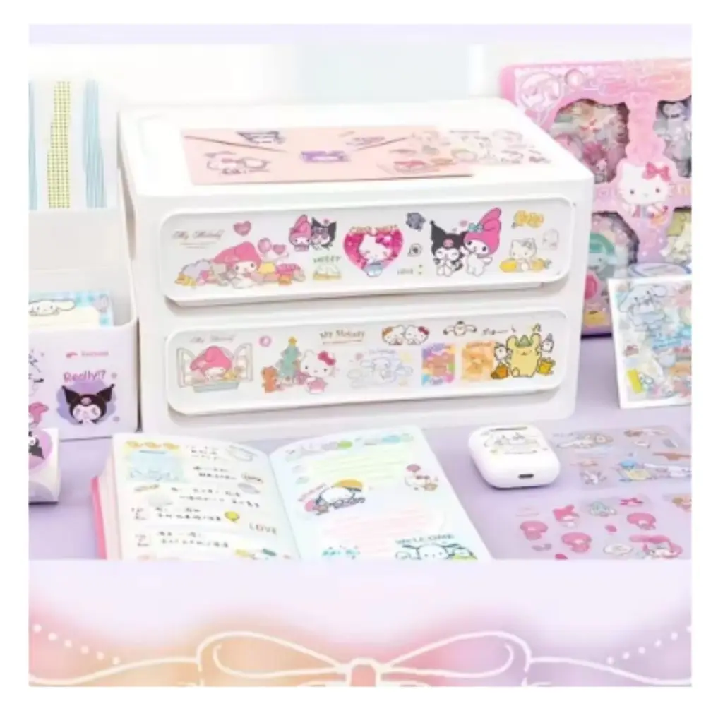 Hello Kitty Sanrio – ensemble d'autocollants 100 pièces sans répétition, papeterie étanche Cinnamoroll Kuromi, boîte cadeau, cadeau d'anniversaire