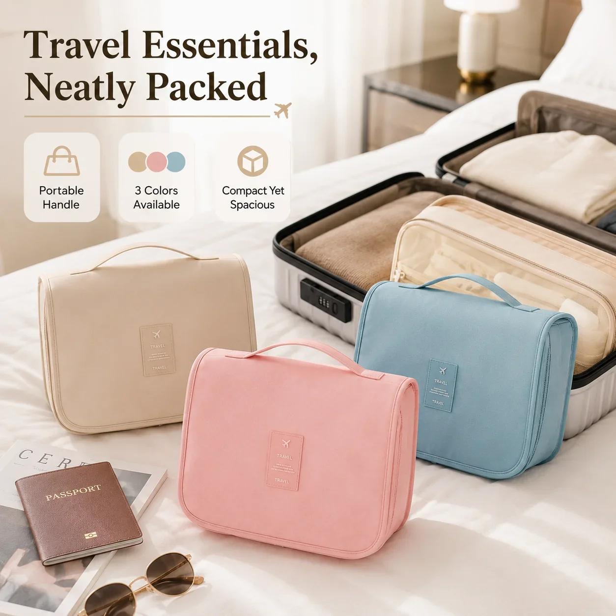 Wet Dry Separation Handheld Travel Cosmetic Bag Wholesale Multi-grid Large Capacity Hook Style Wash Supplies Bag