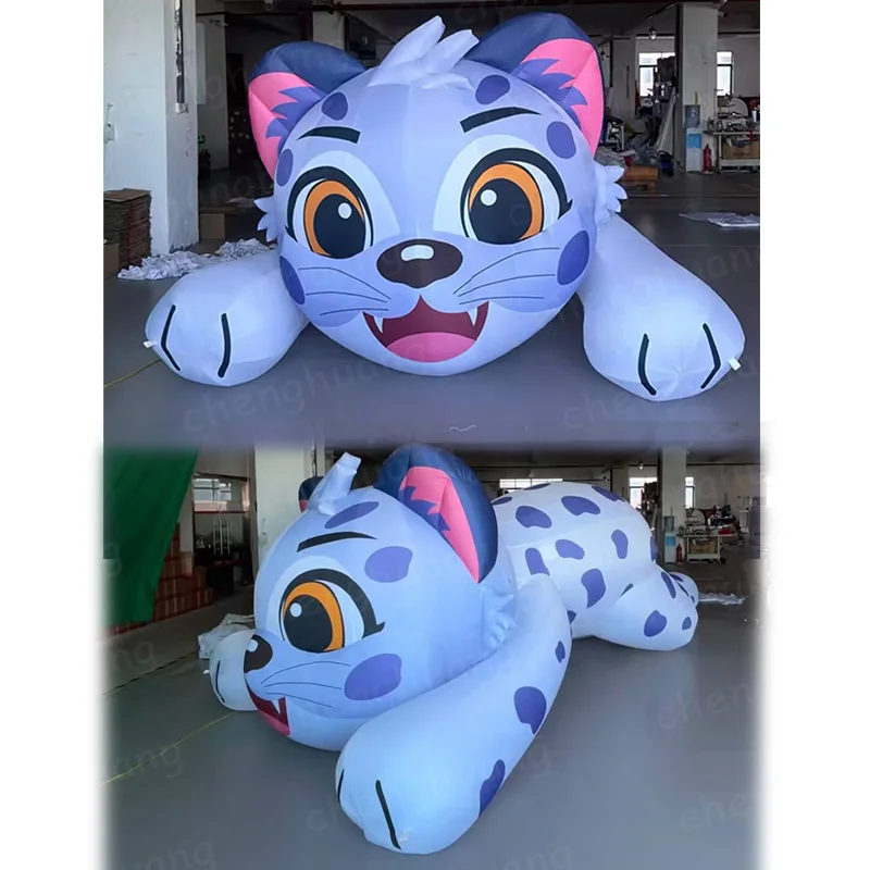 Gato azul inflable gigante con soplador, modelo de aire animal, accesorio de decoración promocional interactivo a gran escala para exteriores