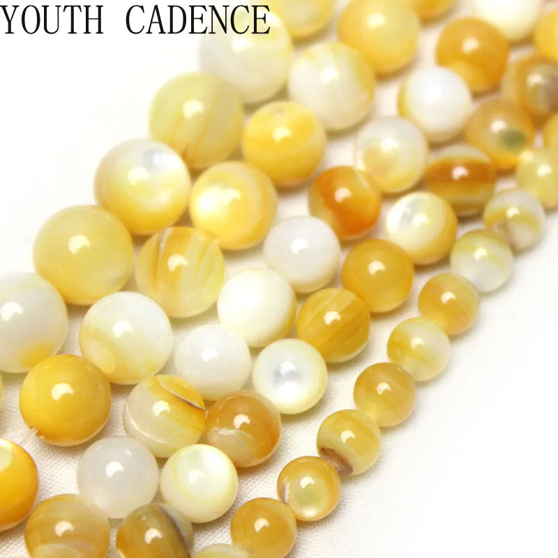Coquillages d'eau douce en nacre jaune naturelle, perles rondes pour bijoux, breloques de bricolage exécutif, bracelet et collier, 15 en effet
