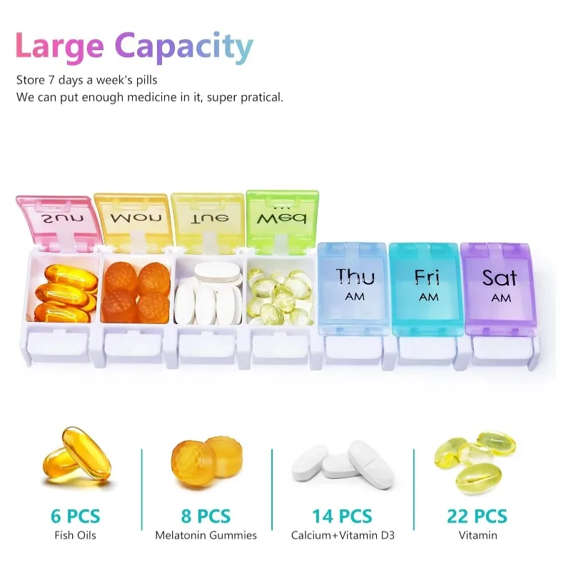 منظم حبوب الدواء لمدة يومين صندوق حبوب كبير مع تصميم زر ضغط حامل دواء قابل للفصل لمكملات زيت السمك والفيتامينات #3