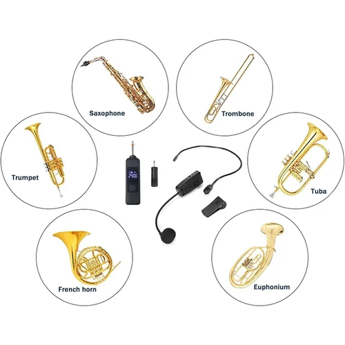 Imagen 2 del producto Micrófono de saxofón inalámbrico, sistema receptor y transmisor con Clip, micrófono de instrumento adecuado para saxofón y altavoces