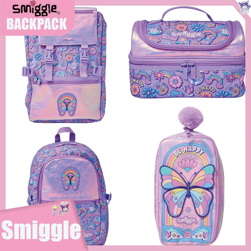 

New Australian Smilgle Large Capacity Double Button Mailman Backpack For Student Sequined Butterfly Kids Backpack Stationery Set