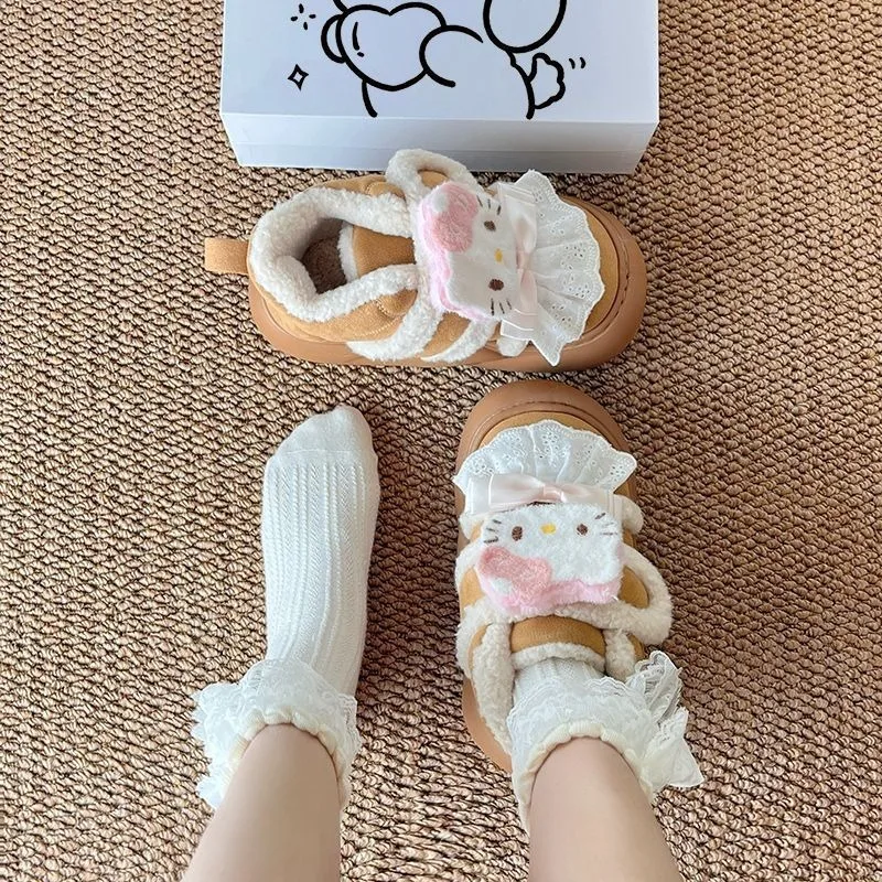 

Kawaii Hello Kitty Sanrio Student Cute Cartoon Comfortable Warm Ankle Boots Children Fleece Anti Slip Boots Gift for Kids