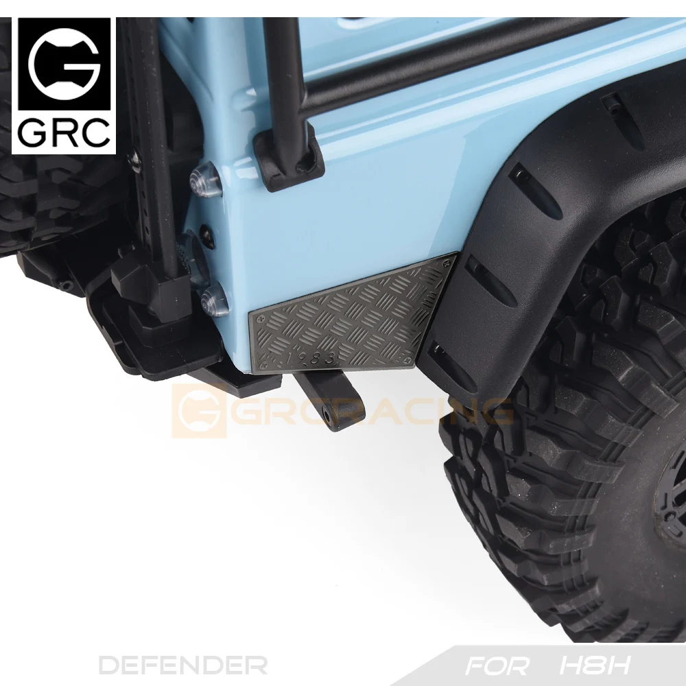 GRC 1/8 สแตนเลสด้านข้างกลับกระโปรงตกแต่ง Checkered แผ่นโลหะแผ่นป้องกันสําหรับ MJX H8H Defender Body # G190FS/FB
