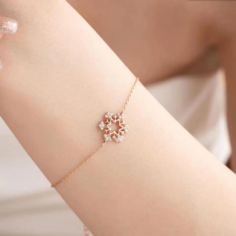 1PC New Zircon Snowflake Student Hipster Sweet Gold Color Temperament Female Trendy Resizable Bracelets F2032
