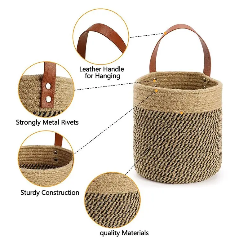 Wall Door Hanging Organizer 2 Pack Small Woven Wall Hanging Storage Baskets With Sturdy Leather
