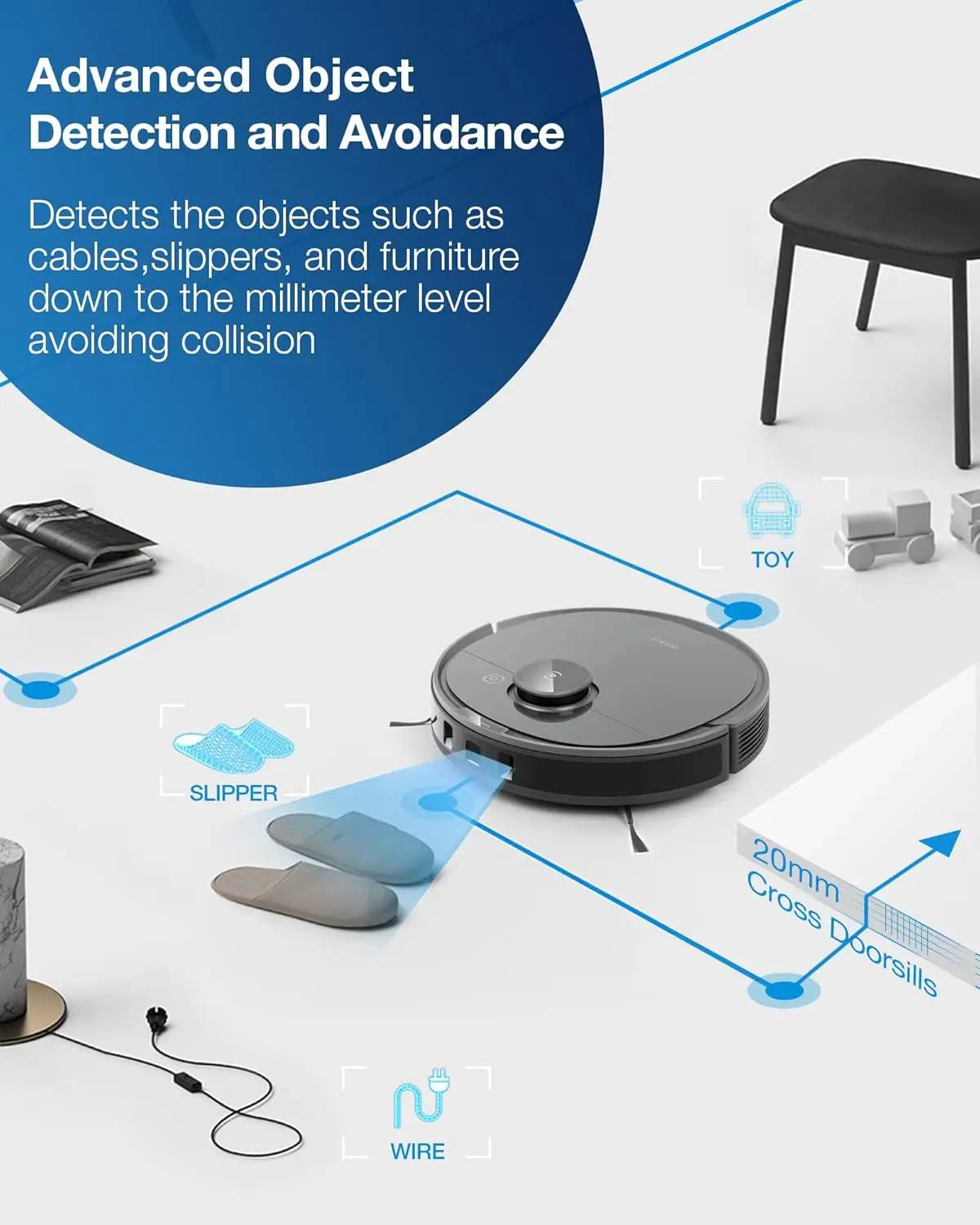 Deebot-T8 Robot Vacuum and Mop Cleaner, Navegação Laser Precise, Mapeamento Multi-floor, Prevenção Inteligente de Objetos, Ful