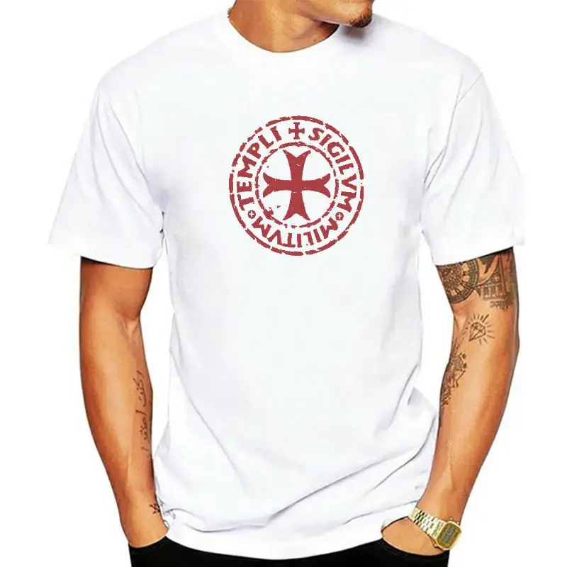 Camisetas de Caballeros Templarios para hombre, camiseta Vintage de algodón con cuello redondo, símbolo de sello, código, camiseta Medieval, ropa de talla grande