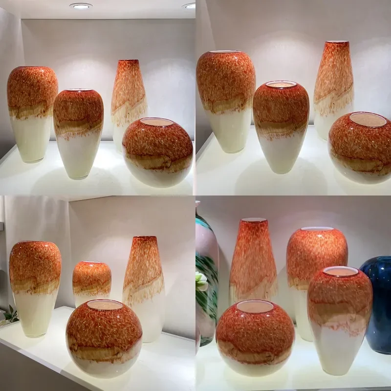 Modern Art Glazed Glass Vase Decor for Living Room TV Cabinet Entrance Partition Shelf Home Ornament Flower Holder