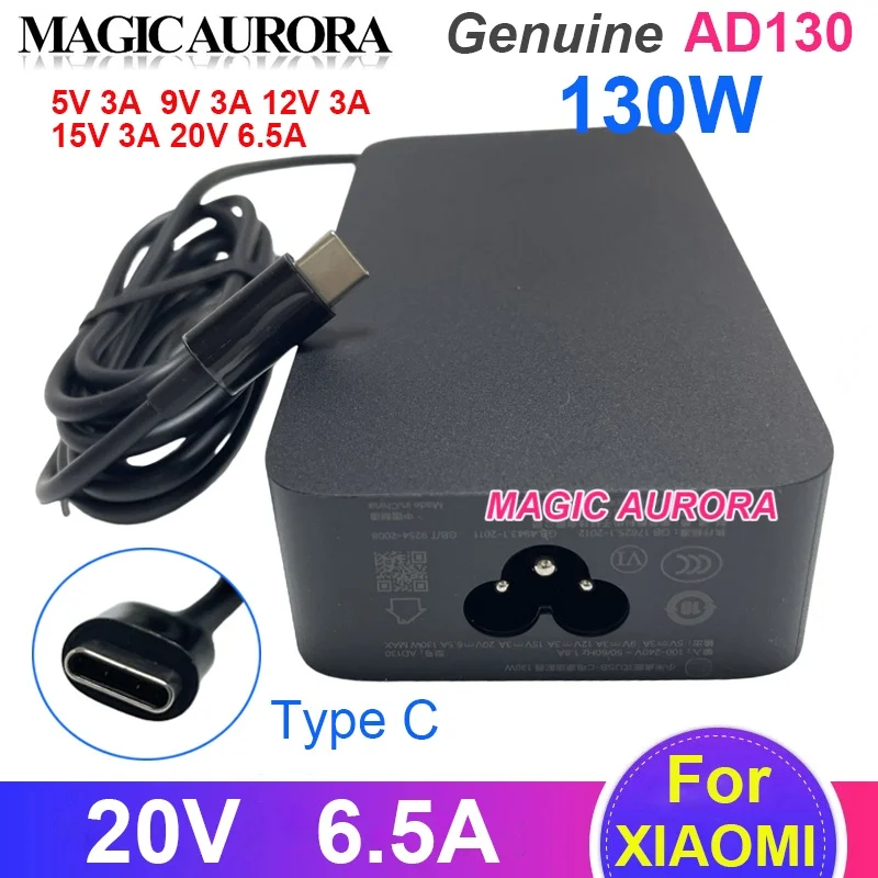 Genuine AD130 Type C Power Adapter 130W 20V 6.5A 15V 3A 12V 3A 9V 3A 5V 3A For Xiaomi Pro X 15 14 TIMI Redmi Book 15 Pro 2022