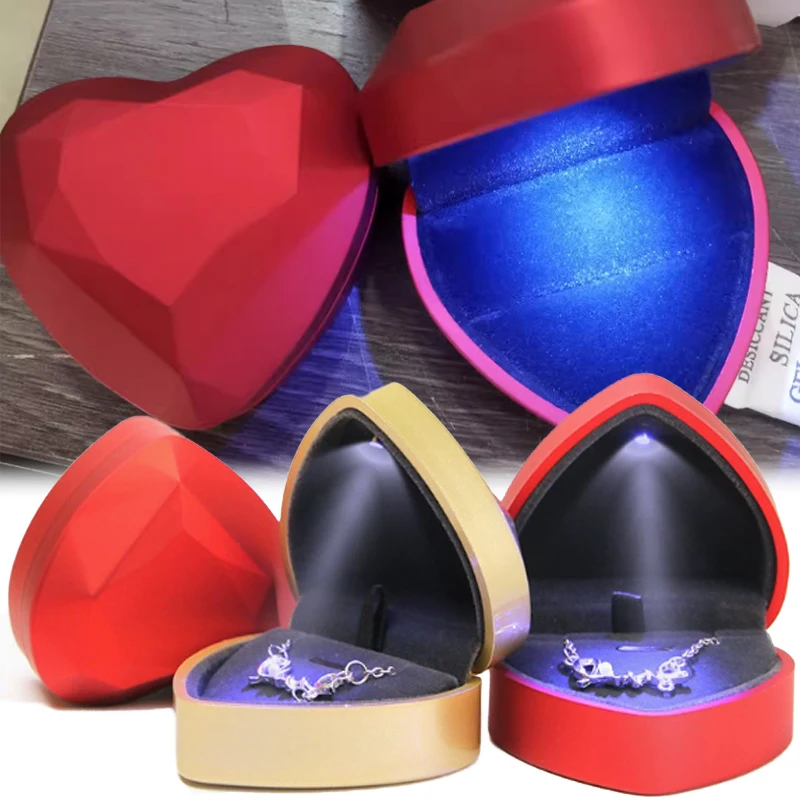 

Heart-Shaped Wedding Ring Box with Led Light Gifts Luxury Jewelry Display Package Storage Box for Wedding Anniversary Engagement