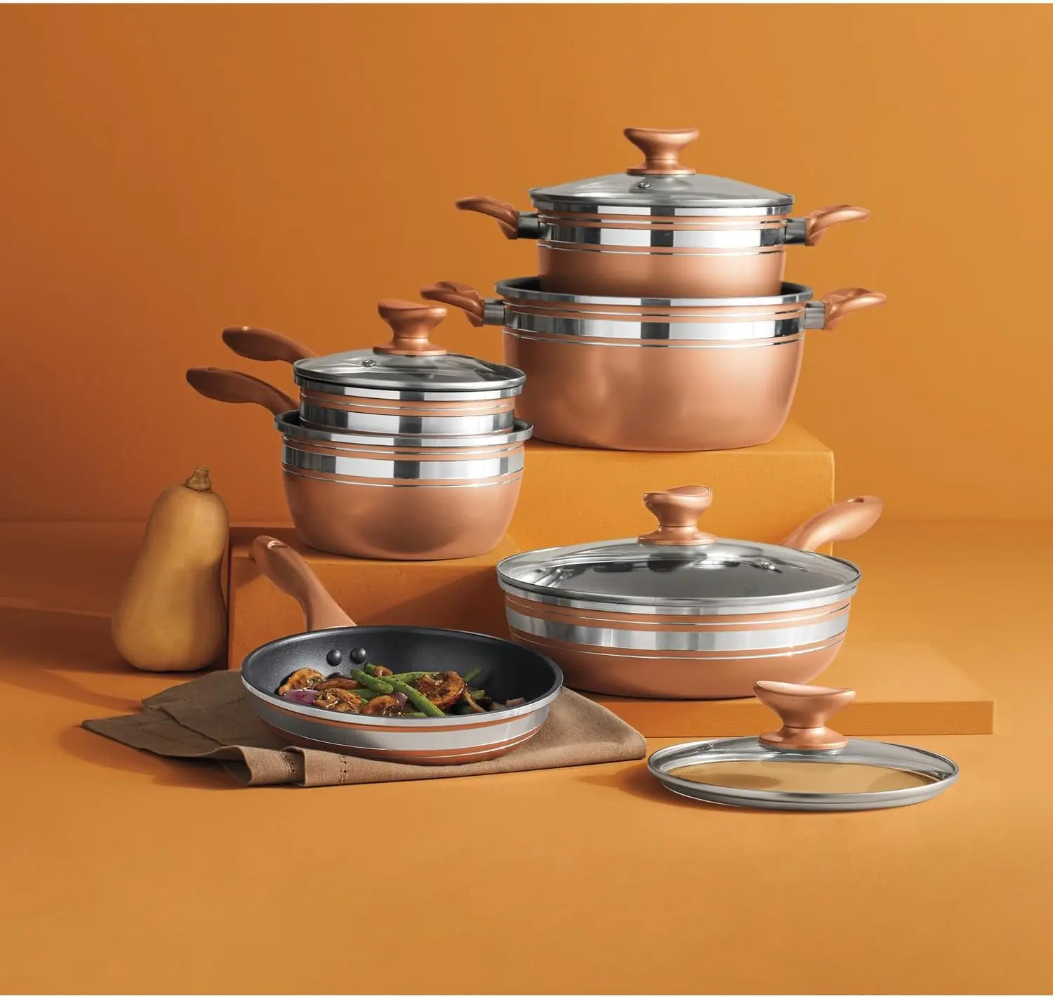 

Набор посуды из 10 предметов, протестированный шеф-поваром, бронзовый цвет