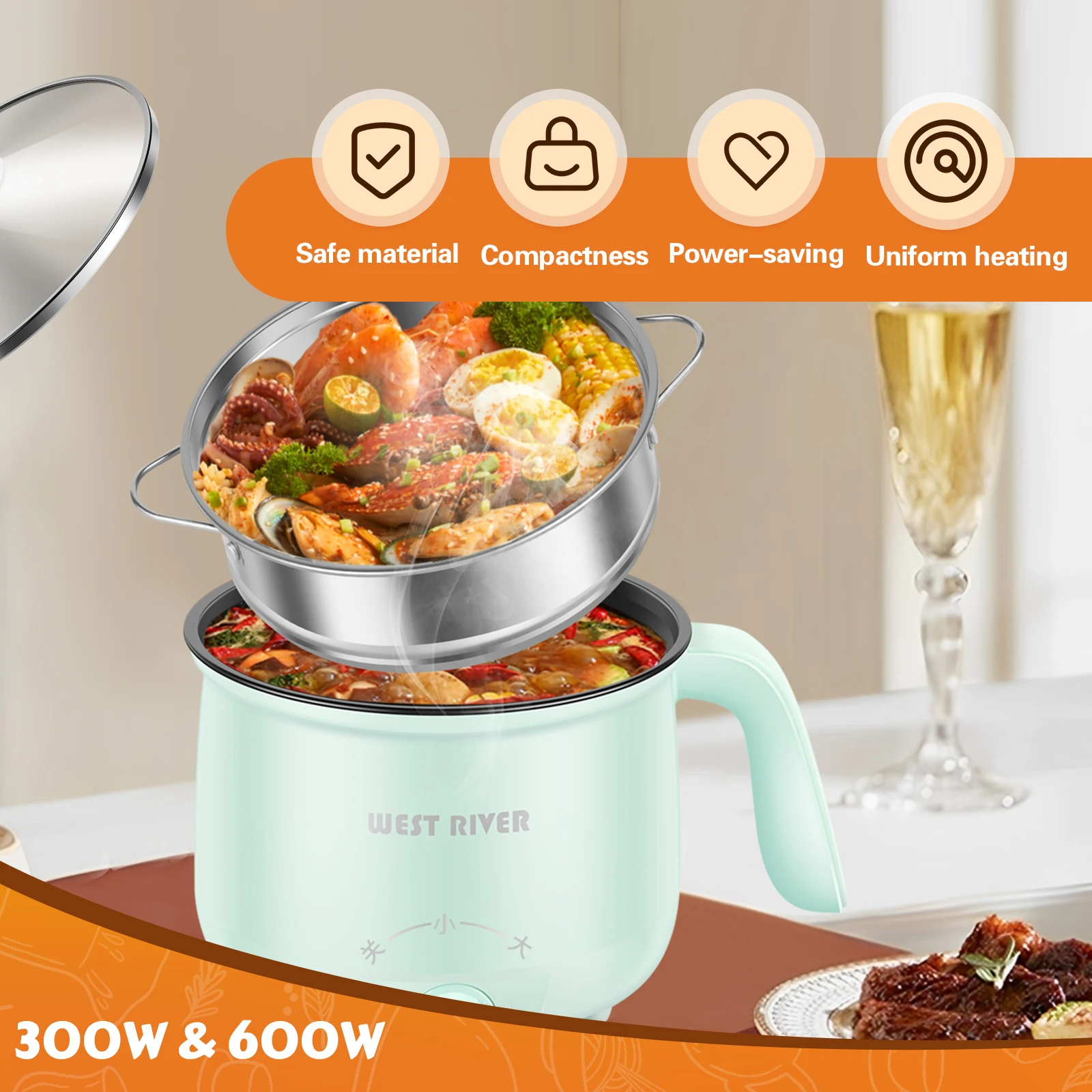 Electric Pot Safe Cooker Pot Large Capacity Cooking Pot Easy to Clean Making Dish Pot Non Stick Noodles Electric Pot for Home