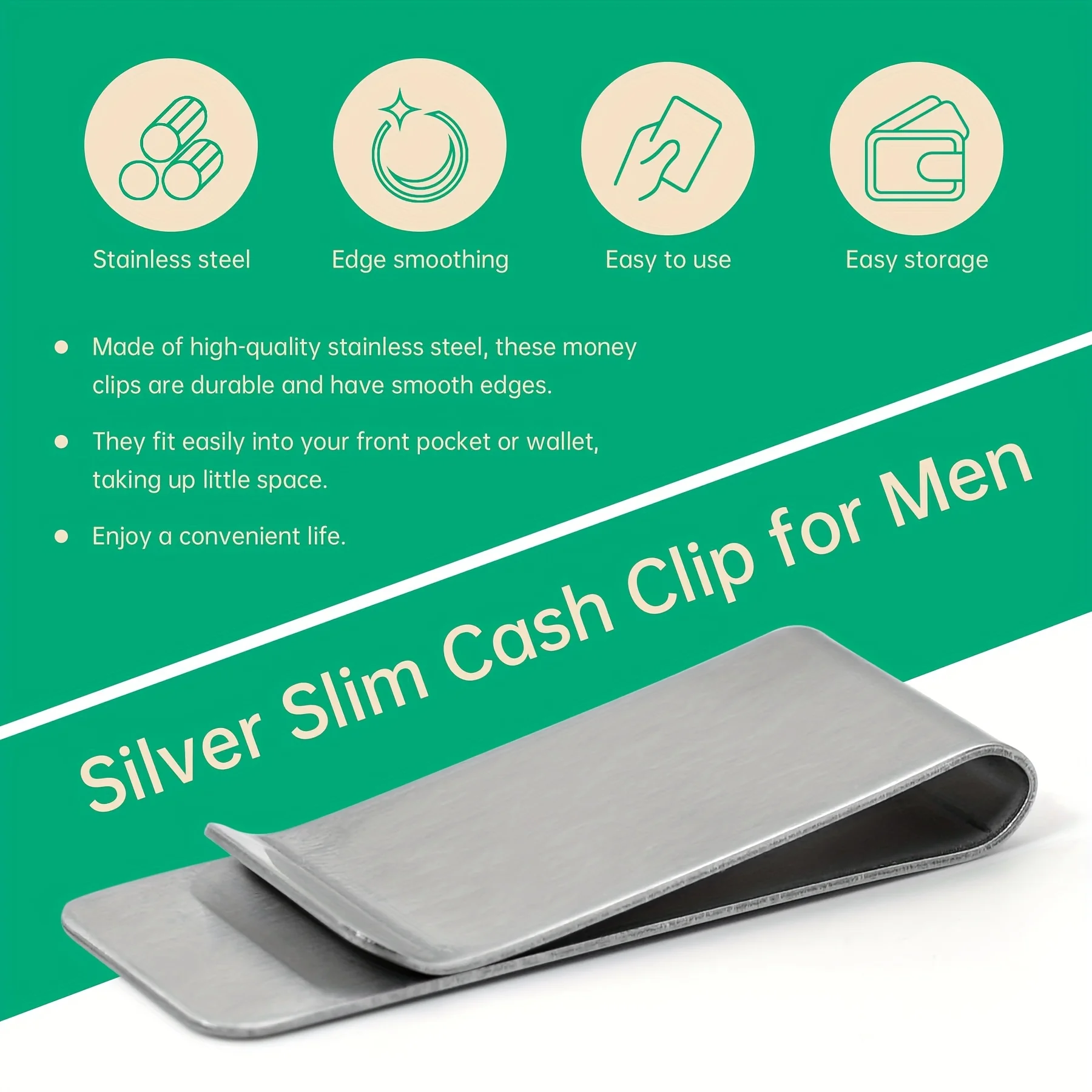 20 Stück Edelstahl Silber Slim Wallet für Herren, Kreditkartenhalter, Minimalistischer Metall-Geldbeutel – Detail 6