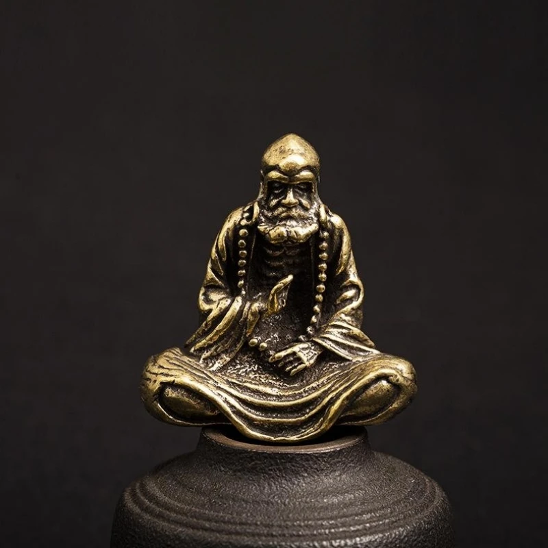 Solid Bodhidharma Patriarch Bronze Statue Retro Brass Home Desktop Decoration Ornament