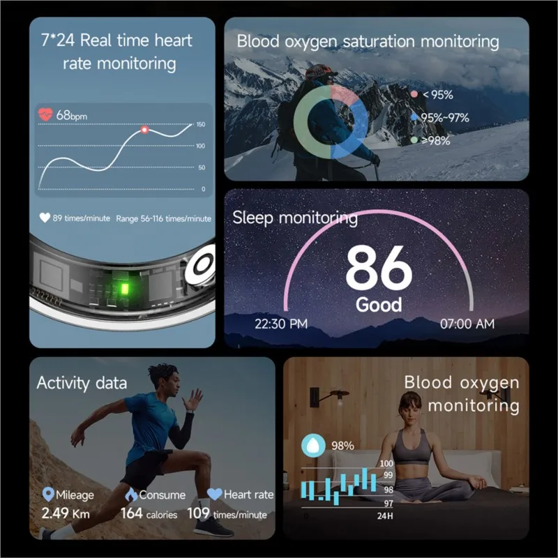 SR09 حلقة ذكية لفتات الصحة مراقب معدل ضربات القلب بلوتوث حلقة IP68 مقاوم للماء أوضاع رياضية Smartring