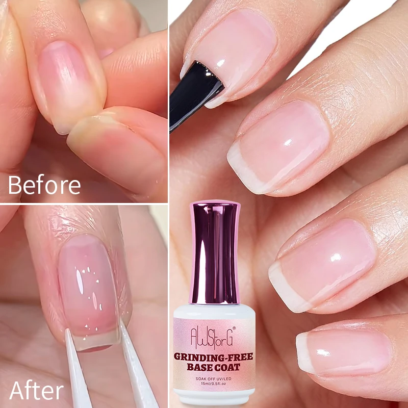 AWStorG 15ML Grinding-free Base Coat Gel Soak Off UV LED Gel Nail Polish Reinforcement Gel Semi Permanent Multifunction Gel Varn