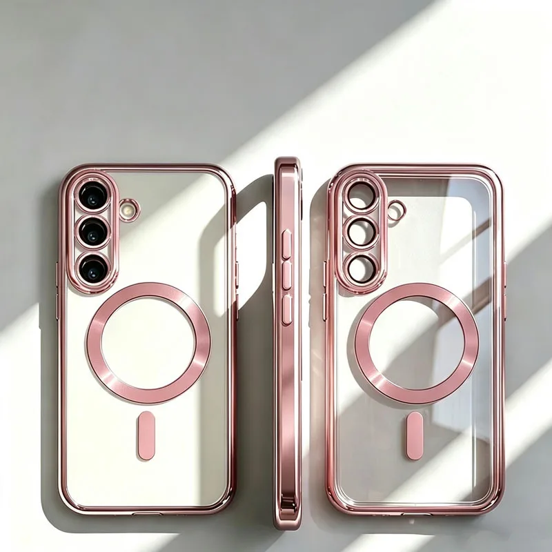 Transparent Plating Magnetic Wireless Charge Case for Samsung Galaxy S26 S25 S22 S21 Ultra Plus S24 S23 FE Lens Protection Cover view 5