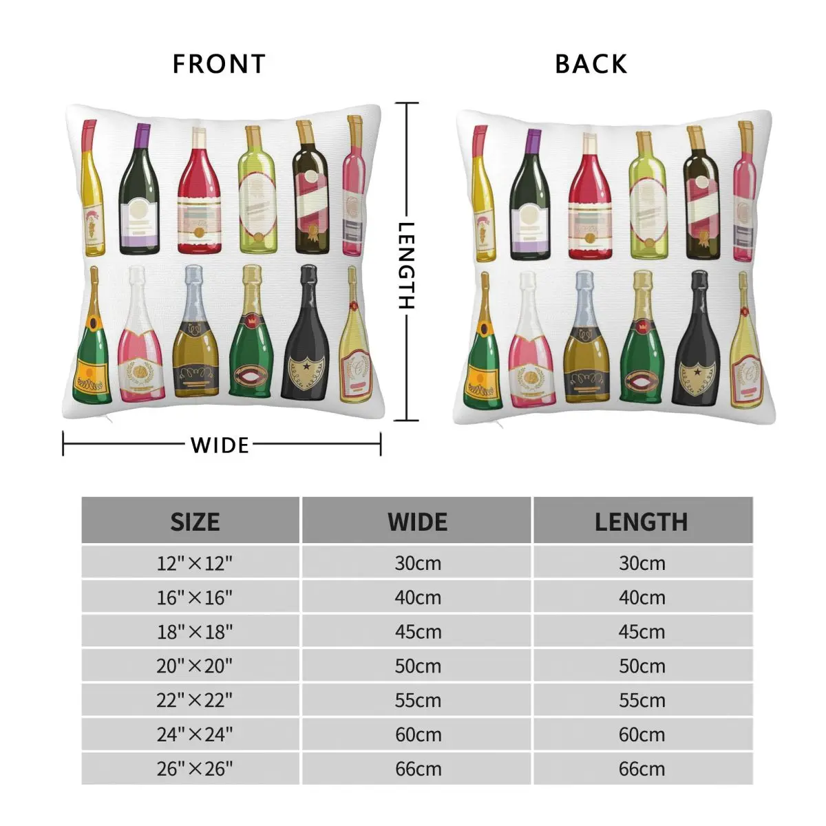 Champagne Wine Bottles Square Pillowcase Polyester Linen Velvet Pattern Zip Decor Pillow Case Car Cushion Cover