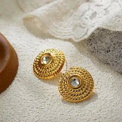 Stainless Steel 18K Gold Plated Thread Texture Tound Earrings Plated Rust Proof Temperament Stylish Charm Jewelry Gifts Серьги