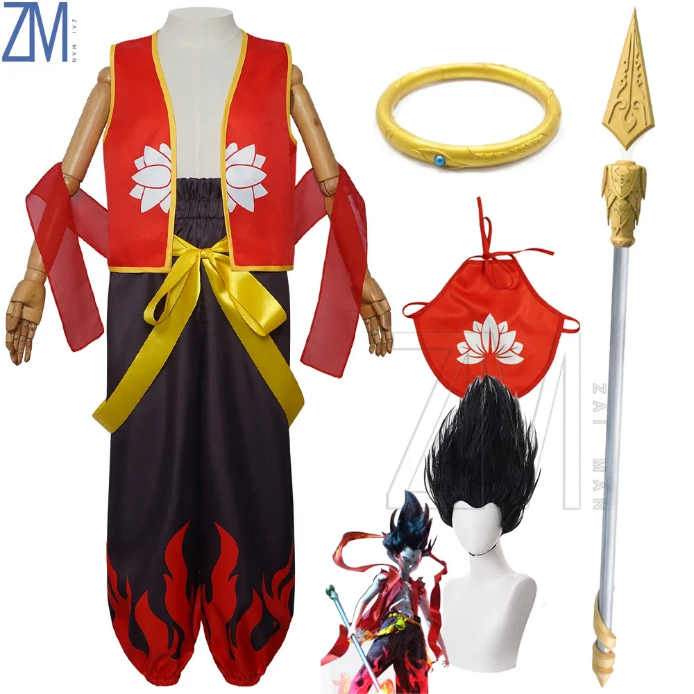 Китайский фильм Nezha Demon, костюмы для косплея Ne Zha Devil, костюмы для мальчиков, парики, реквизит, одежда, же Хэллоуин для женщин, мужчин, мальчиков и девочек, вечерние
