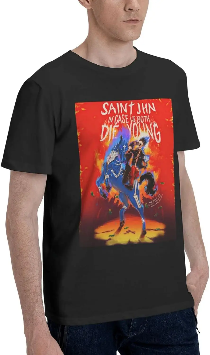 Men's T Shirt Cotton Graphic Short Sleeve Tees Shirt Black