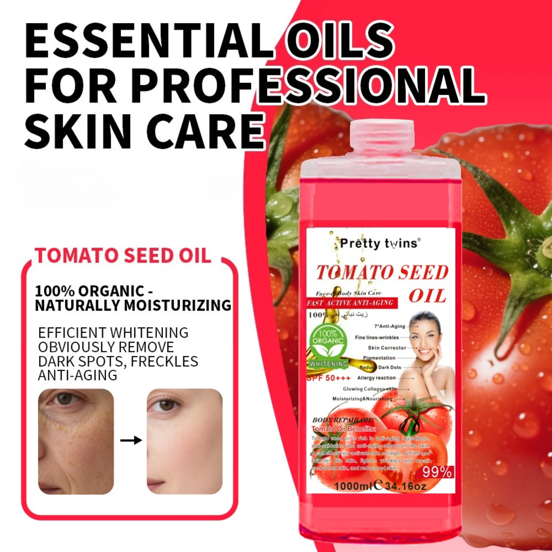 Plant Extract Tomato Seeds Hydrating Moisturizing Brightening Skin Tone Essential Oil Rejuvenating SPA Massage Skincare
