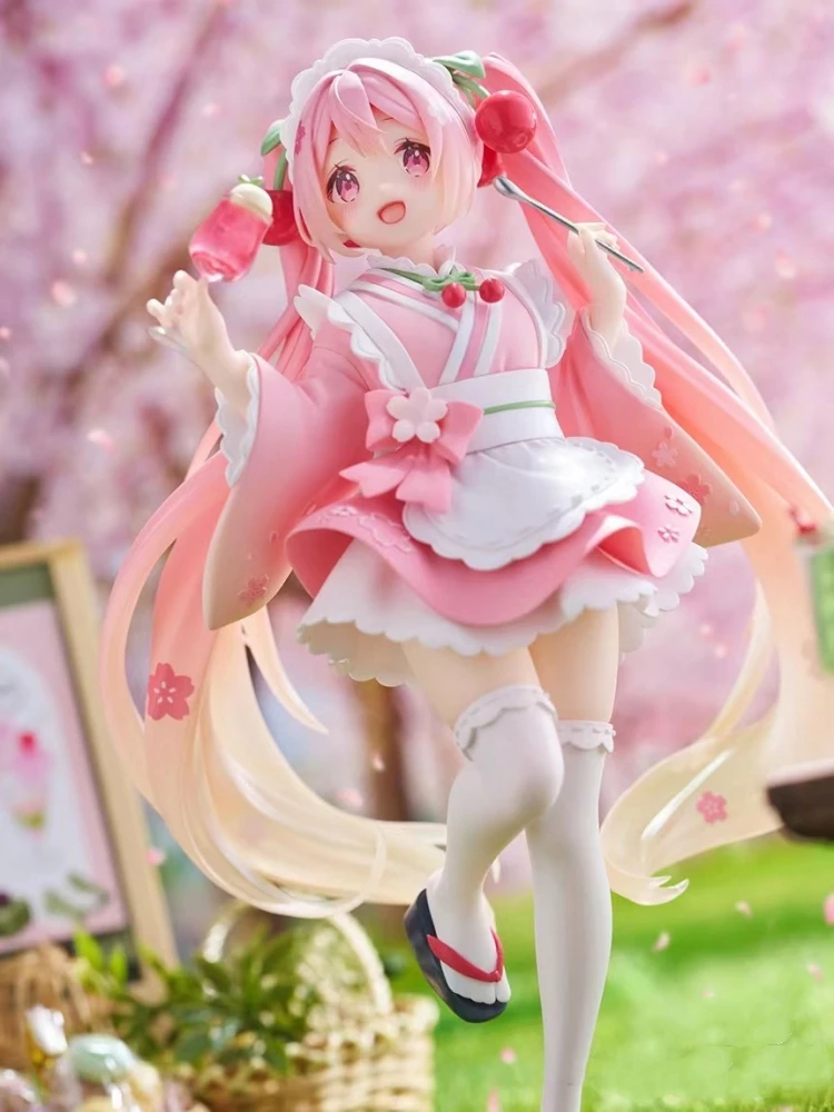 Kawaii 18cm Taito Hatsune Miku Coreful Sakura Wafuu Kissa Ver. Maid Figure Anime Figurine Model Collectible Toys Graduation Gift