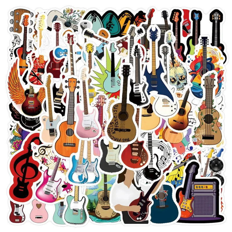 55pcs Personality Guitar Graffiti Stickers Decals Suitcase Laptop Computer Decoration Aesthetic Materials DIY Kids Classics Toy