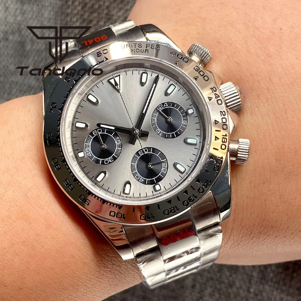 Edelstahl 39mm Multifunktions herren Uhr Chronograph VK63 Quarz Bewegung Sapphire Glas Schwarz/Grau/Blau/grün/Weiß Zifferblatt